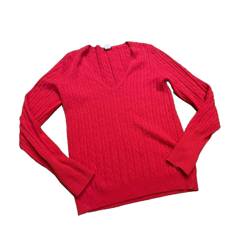 Y2K Jcrew Women’s Red Wool/Cashmere Mix Preppy Knitted Sweater Crewneck Large